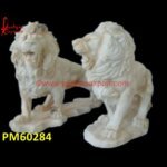 Carved White Marble Lion Statue