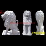 Carved Lion Statue Of Natural White Marble