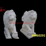 Carved Lion White Marble Statue