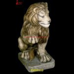 Antique Finish White Marble Carved Lion Statue