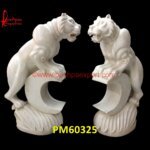 Carved White Marble Stone Figurine Of Lion