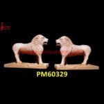 Pink Sandstone Carved Lion Figurine