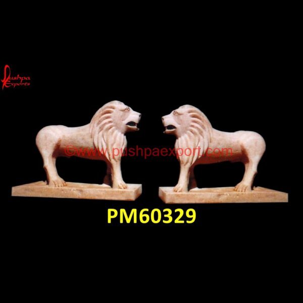 Pink Sandstone Carved Lion Figurine PM60329 cast stone lion head,carved stone lion,asian stone lion,antique stone lions,antique carved lion,.jpg