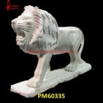 Carved White Marble Lion Figure