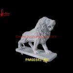 Carved White Marble Stone Lion Sculpture