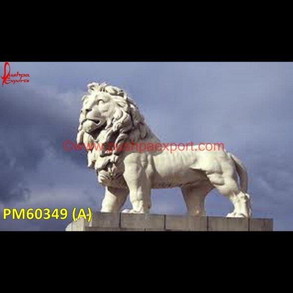 Lion Figure White Marble Stone PM60349 (A) stone lion sculpture,stone lion in vietnam,stone lion head,stone lion garden statues,stone lion face,stone lion exterior,stone lion color.jpg