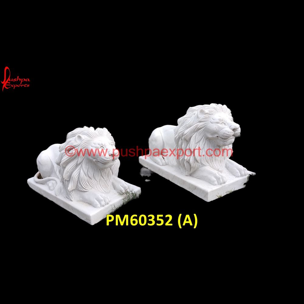 White Marble Stone Carving Siting Lion Statue PM60352 (A) cast stone lion head,carved stone lion,asian stone lion,antique stone lions,antique carved lion.jpg