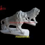 Carved White Marble Stone Lion