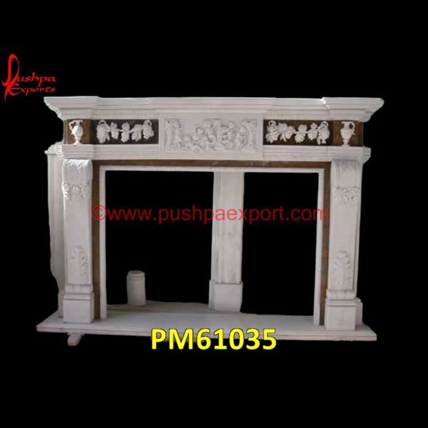 Carved Fireplace Mantel of White Marble PM61035 carrara marble fireplace,brown stone fireplace,bluestone fireplace.jpg