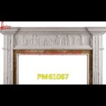 Carved Fireplace Wall of White Marble