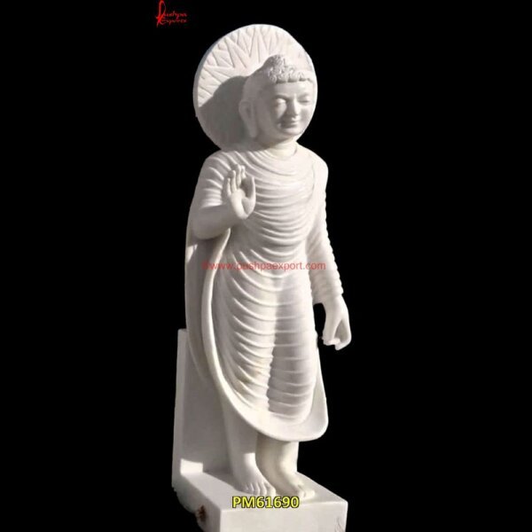 White Marble Standing Buddha Statue PM61690 big stone buddha,big stone buddha statue,black marble buddha statue,black stone buddha.jpg