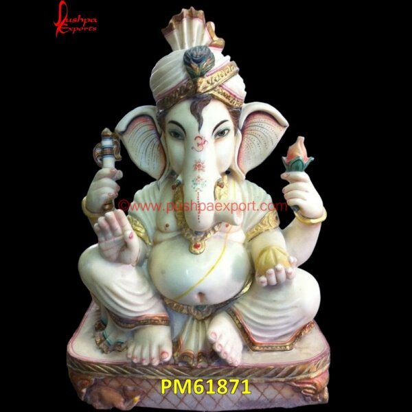 White Stone Painted Ganesh Ji Statue PM61871 marble statue of ganesh,stone ganesh statue,white ganesha statue,big marble ganesh statue.jpg