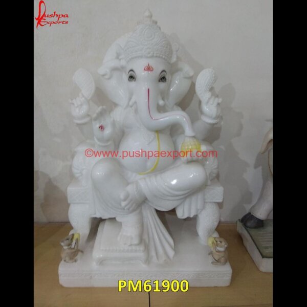 Ganpati Idol White Marble PM61900 lord ganesha marble statue,lord ganesha stone sculpture,lord ganesha stone statue,makrana marble.jpg