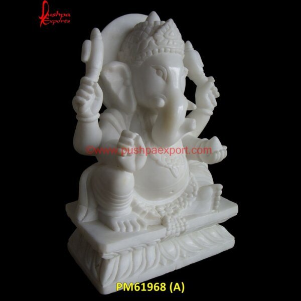 White Stone Carved Ganesha Statue PM61968 (A) ganesha stone statue large,ganpati marble murti,green stone ganesha idol.jpg