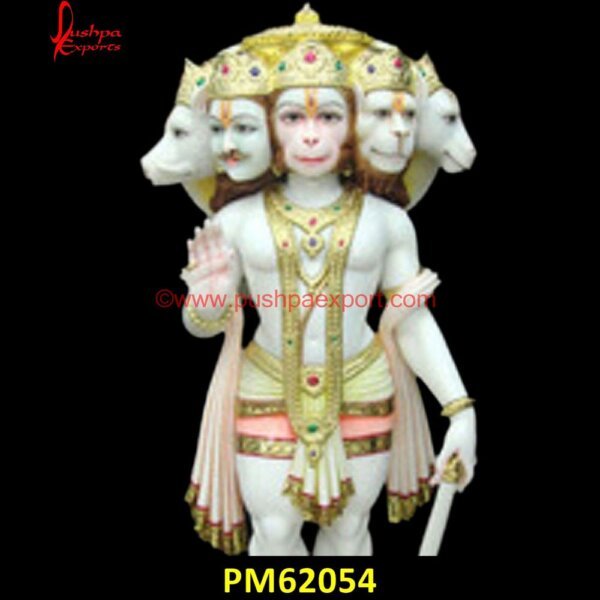 Panchmukhi Hanuman Standing Statue PM62054 stone hanuman statue,white hanuman murti,white hanuman statue,white marble hanuman murti.jpg