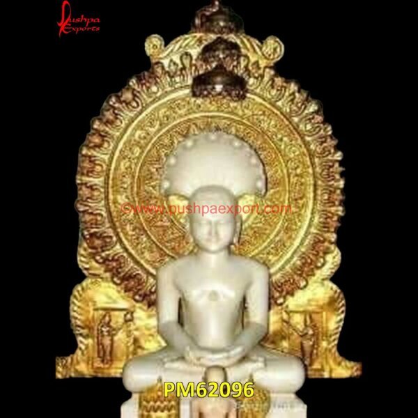 Parshwanath White And Gold Marble Statue PM62096  Parshwanath Murti, Parshwanath Statue, Stone Jain Statue, Mahaveer Statue, Mahaveer Swami.jpg