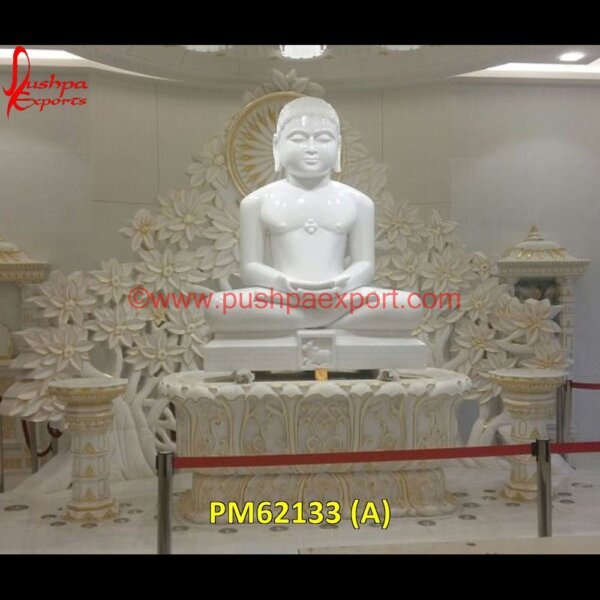 White Marble Mahaveer Jain Statue PM62133 (A) Marble Jain Mahaveer Statue, Marble Jain Statue, Marble Parshwanath Statue, Parshwanath Murti.jpg