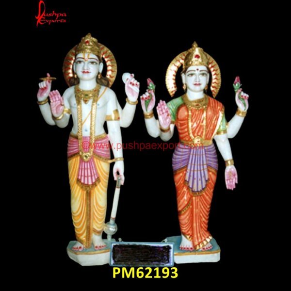 Painted Marble Lakshmi Narayan Statue PM62193 vishnu marble statue,vishnu murti marble,lakshmi narayan marble statue,lakshmi narayan statue.jpg