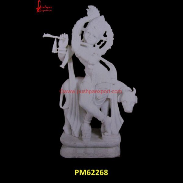 Carved White Marble Krishna Statue PM62268 lord krishna marble murti,lord krishna marble statue,lord krishna statue in white marble,lord radha krishna marble statue.jpg