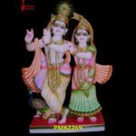 Painted White Marble Radha Krishna Statue