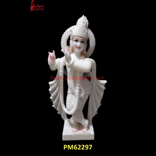 White Marble Krishna Idol PM62297 shree krishna marble murti,shri krishna marble murti,stone krishna murti,stone radha krishna murti.jpg