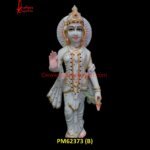 Painted White Marble Radha Krishna Sculpture