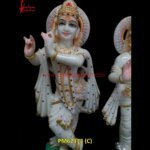 Painted White Marble Radha Krishna Sculpture