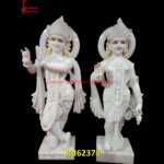 Radha Krishna Carved White Marble Statue