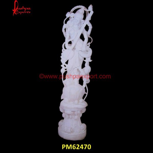 Beautiful White Marble Saraswati Statue PM62470 marble saraswati statue,marble statue of saraswati maa,saraswati marble idol,saraswati marble murti,saraswati mata marble murti.jpg