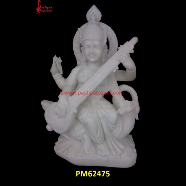 Saraswati Stone Statue PM62475 saraswati mata murti online,saraswati mata murti price,saraswati stone sculpture,saraswati stone statue,stone saraswati murti,white marble saraswati idol.jpg