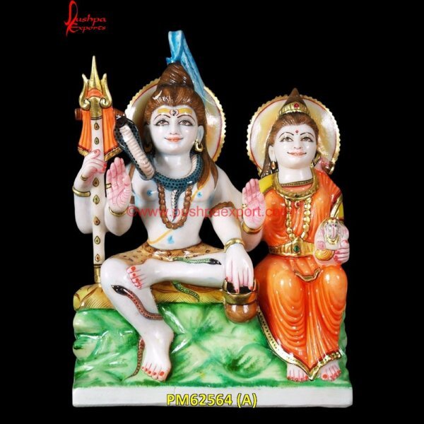 Shiv Parvati Handcrafted Statue PM62564 (A) marble shivling,narmadeshwar shiva lingam,parvati marble statue,shiv black murti,shiv ji marble statue.jpg