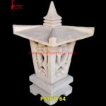 Flower Motif Carved White Marble Lamp Post