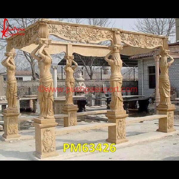 Sandstone Carved Pergola With Statue Columns PM63426 marble abstract wall art,marble abstract sculpture,marble abstract art,marble abstract,contemporary abstract stone sculpture,abstract stone carving,abstract stone art,abstract marb.jpg