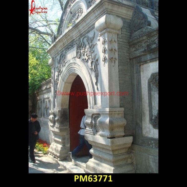 White Marble Entrance Gate For Home PM63771 marble pillars for temple,marble railing pillar,marble roman columns,marble stone pillar,natural stone column,natural stone pillar caps,outdoor stone columns,patio stone pillars,po.jpg