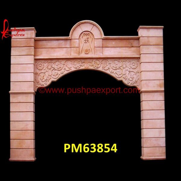 Pink Sandstone Carved Entrance Gate PM63854 white stone columns,stone pillar,granite pillar,limestone pillars,marble pillar,natural stone pillars,sandstone pillar,stacked stone columns,stacked stone pillars,stone for pillars.jpg