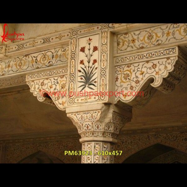 Inlay White Marble Pillar PM63923 - 610x457 stone porch columns,stone porch pillars,veneer stone columns,ancient stone pillar,black granite pillar,black marble pillar.jpg