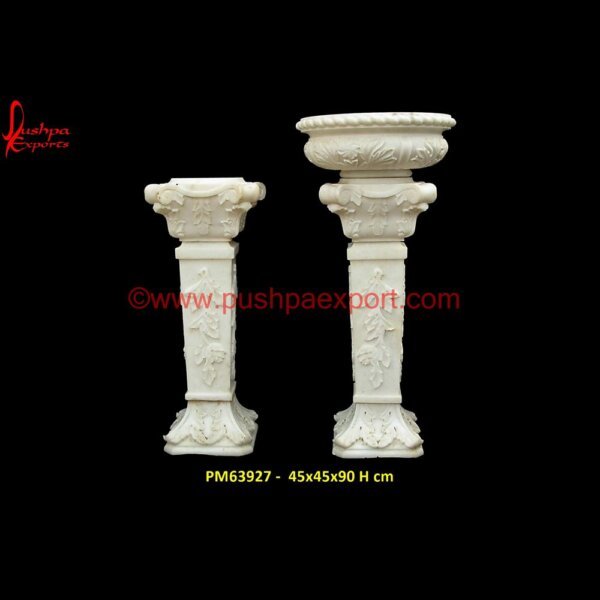 White Marble Pillar For Garden Decor PM63927 -  45x45x90 H cm black granite pillar,black marble pillar,black stone pillar,carved stone columns,carved stone pillars,cast stone pillars.jpg