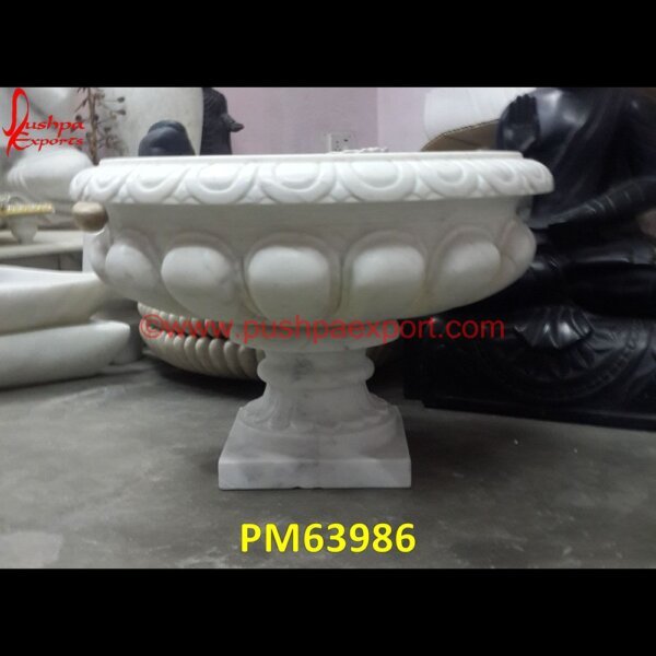 White Marble Round Planter PM63986 large outdoor stone planters,large stone flower pots,large stone pots,large stone urn,large white stone planters,limestone planters and pots,modern stone planters,natural stone pla.jpg