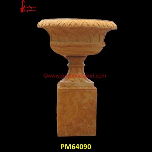 Teak Sandstone Outdoor Planter PM64090 tall stone planters,travertine planter,unique stone planters,unique stone urns,white marble urn,white stone planter,antique stone planters,antique stone pots,big stone planters,bla.jpg