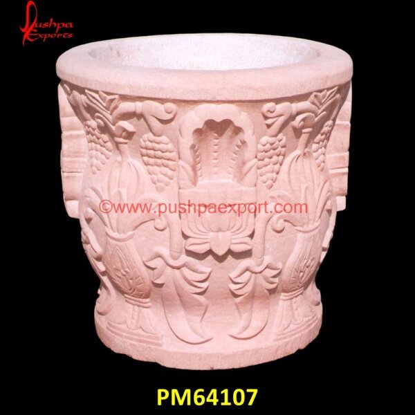 Pink Sandstone Flower Planter PM64107 large stone urn,large white stone planters,limestone planters and pots,modern stone planters,natural stone plant pots,pink marble urn,round stone planter,small marble urn,small sto.jpg