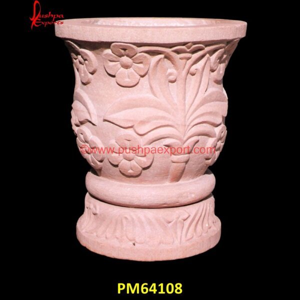 Pink Stone Flower Planter PM64108 large white stone planters,limestone planters and pots,modern stone planters,natural stone plant pots,pink marble urn,round stone planter,small marble urn,small stone urn,square st.jpg