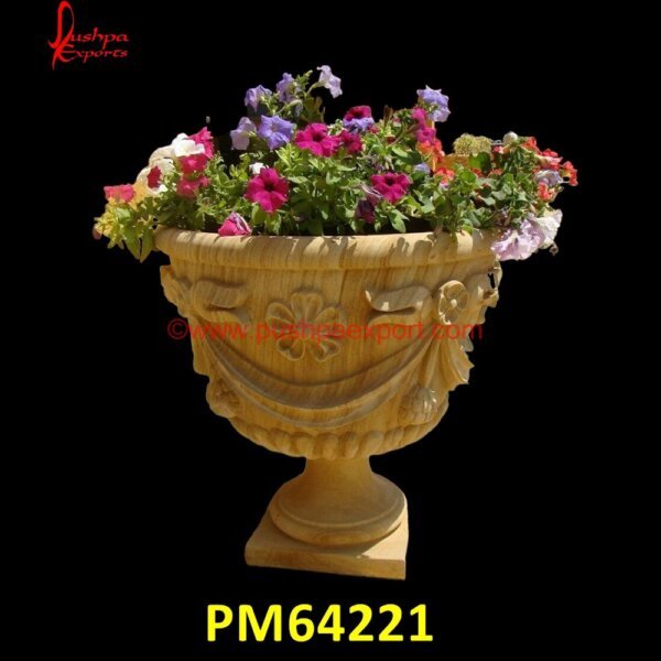 Flower Carved Sandstone Planter PM64221 stone outdoor pots,stone patio planters,stone planters indoor,stone planters large,stone urns for garden,white marble planter,marble urn,stone pot,black marble planter,black marble.jpg