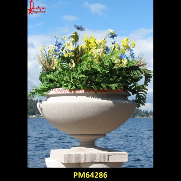 Carved Sandstone Outdoor Home Planter PM64286 stone urns planters,tall stone planters,travertine planter,unique stone planters,unique stone urns,white marble urn,white stone planter,antique stone planters,antique stone pots,bi.jpg