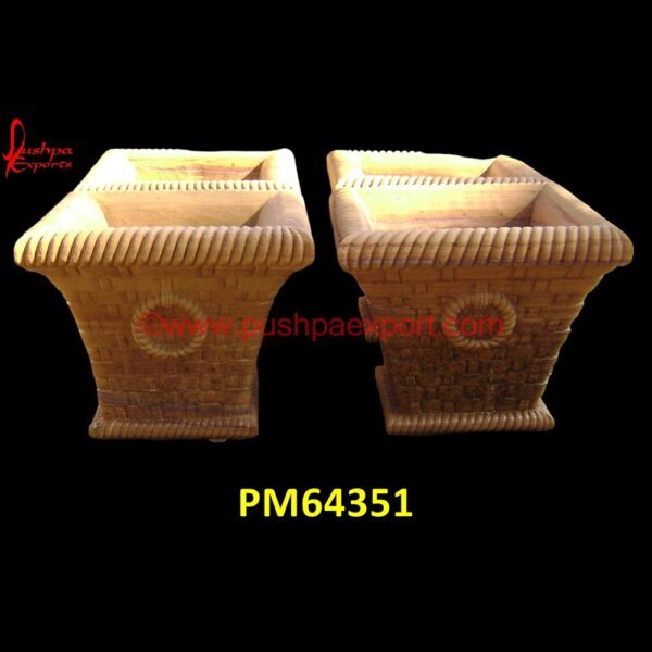 Teak Sandstone Modern Planter PM64351 marble flower pot,marble planter,marble pot,natural stone planters,river rock planters,sandstone planters,stone bowl planter,stone flower pots,stone garden planters,stone outdoor p.jpg