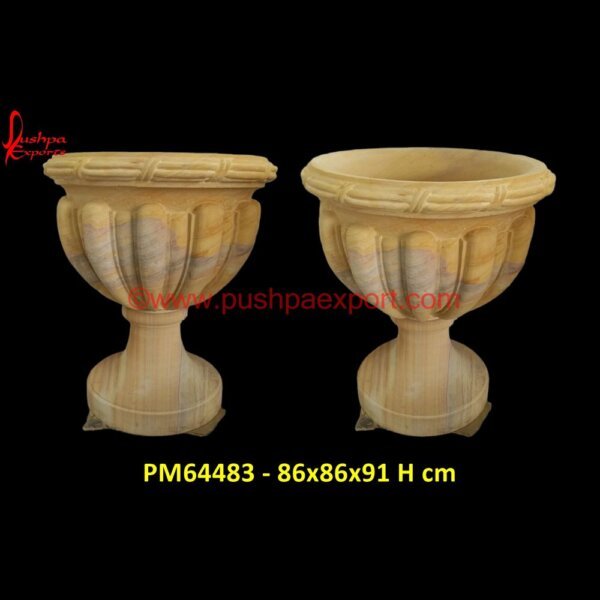 Frontyard Carved Sandstone Planter PM64483 - 86x86x91 H cm stone flower planters,stone garden pots,stone outdoor pots,stone patio planters,stone planters indoor,stone planters large,stone urns for garden.jpg