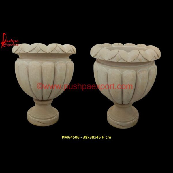 Handcarved Sandstone Outdoor Planter PM64506 - 38x38x46 H cm cast stone planter,granite stone pots,large natural stone planters,limestone planter,marble flower pot.jpg