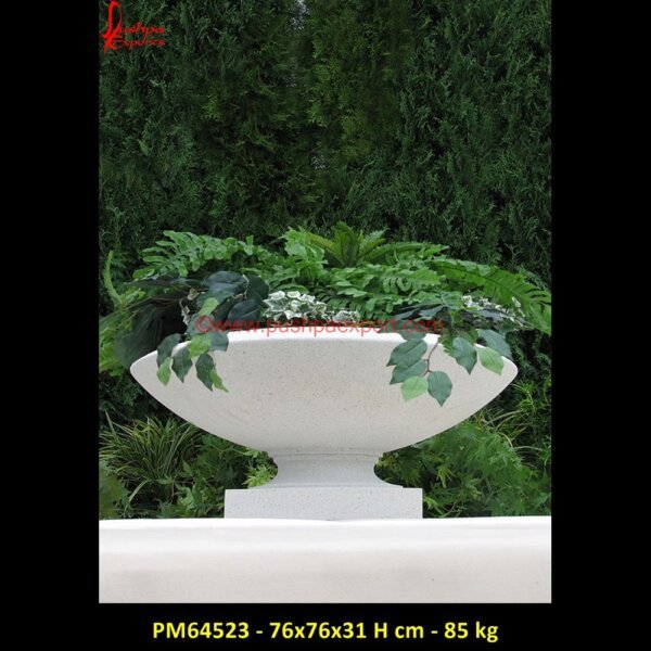 White Stone Minimalist Planter PM64523 - 76x76x31 H cm - 85 kg white stone planter,antique stone planters,antique stone pots,big stone planters,black granite urn,green marble urn.jpg