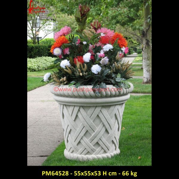 Zig Zag Pattern Carved Sandstone Planter PM64528 - 55x55x53 H cm - 66 kg green marble urn,grey stone planter,indoor stone planter,large outdoor stone planters,large.jpg