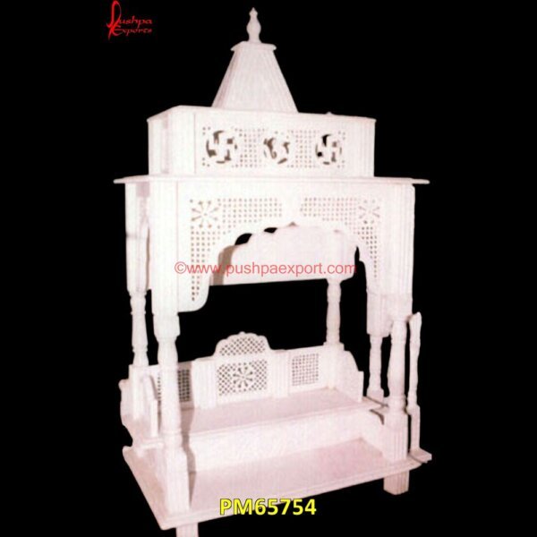 Swastik Carving White Marble Temple PM65754 marble singhasan,marble stand for mandir,marble stone pooja mandir,marble stone temple,marble stone temple design,marble temple design,marble temple for house,marble temple in home.jpg