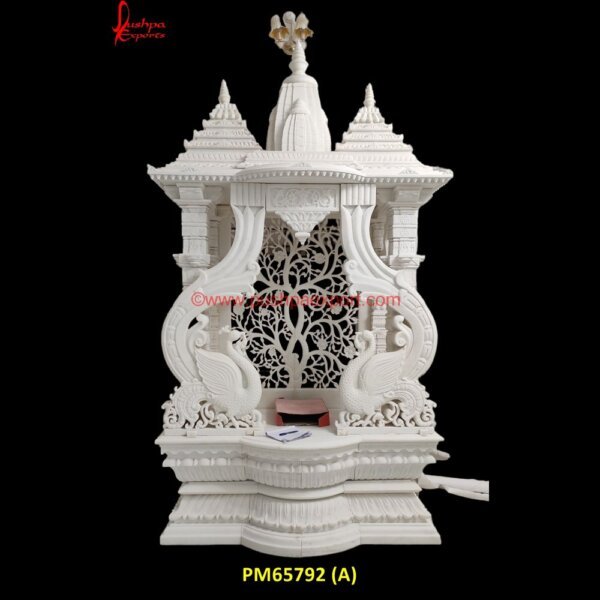 Peacock Carved White Marble Mandir PM65792 (A) makrana marble temple,makrana white marble mandir,mandir for home marble,mandir white marble,marble big temple,marble buddha temple,marble devghar,marble god mandir,marble god room.jpg